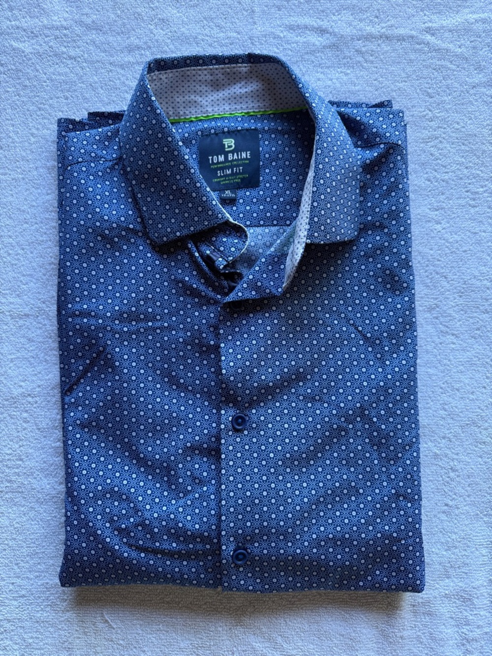 Navy Micro-Print Slim Fit Men's Button-Down Shirt